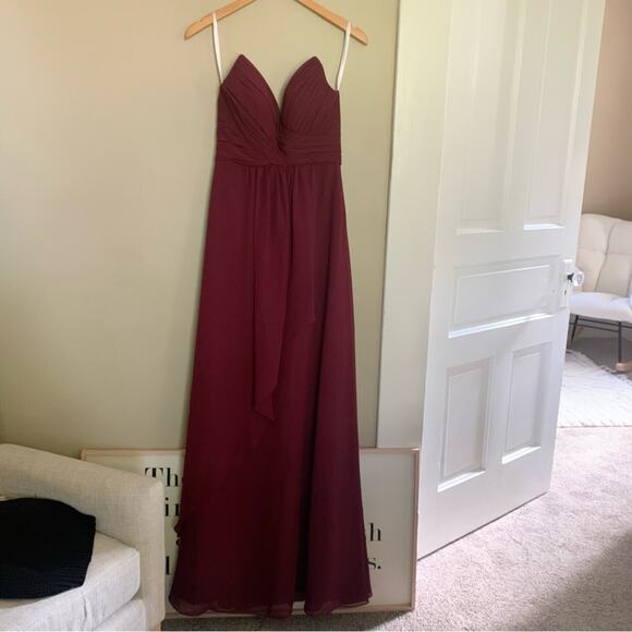 Christina Wu Strapless Flowy Maxi Dress Mahogany Red Size 4 V Neck Bridesmaid - Picture 1 of 6